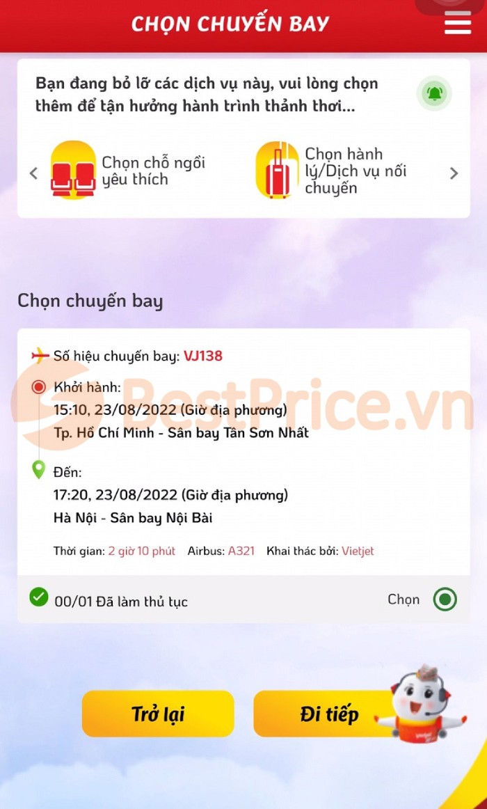 thủ tục check-in online của VietJet Air giúp chọn chuyến bay dễ dàng