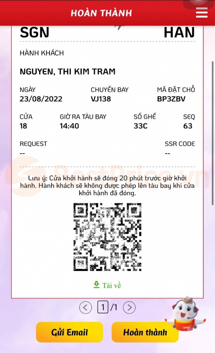 thủ tục check-in online của VietJet Air tiện lợi
