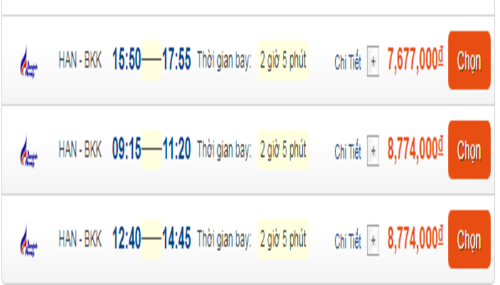 Cập nhật giá vé máy bay đến Bangkok từ Hà Nội hạng thương gia Bangkok Airways 