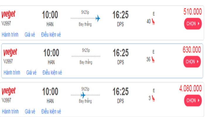 Cập nhật giá vé máy bay đến Bali từ Hà Nội hạng phổ thông Vietjet Air mới nhất