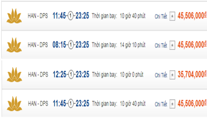 Cập nhật giá vé máy bay đến Bali từ Hà Nội hạng phổ thông Vietnam Airlines