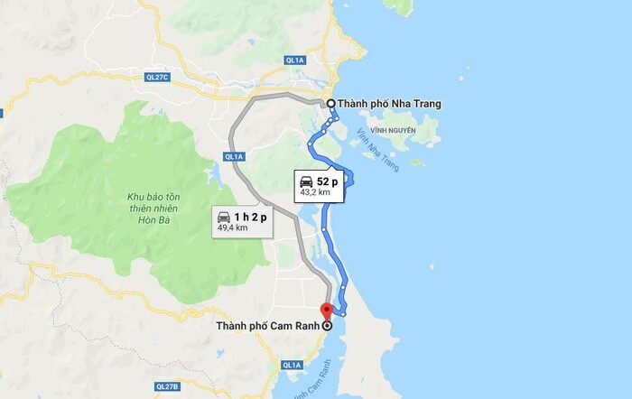 bản đồ di chuyển từ sân bay Cam Ranh về Nha Trang