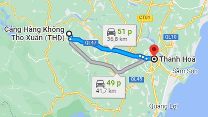 thời gian di chuyển từ sân bay Thọ Xuân về thành phố Thanh Hóa khoảng 50 - 60 phút 