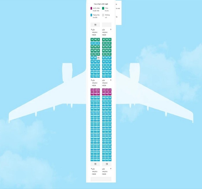 Chi tiết sơ đồ ghế ngồi trên máy bay Vietnam Airlines