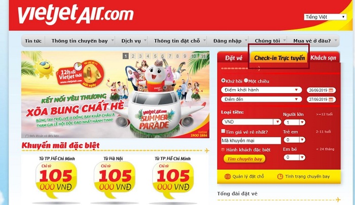 Hướng dẫn thực hiện check in online Vietjet Air
