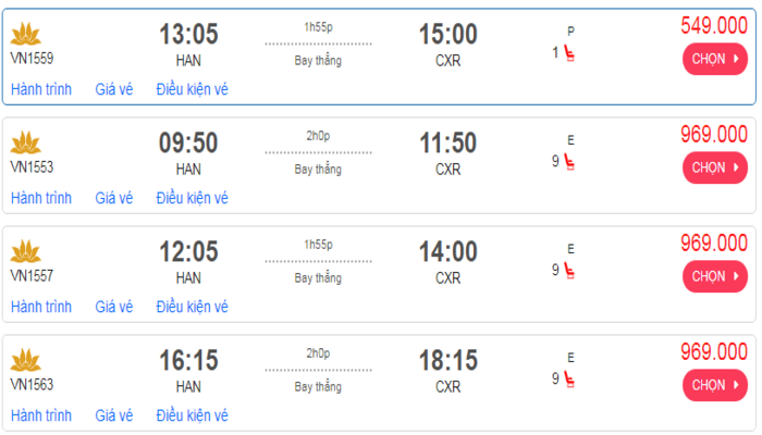 Tham khảo giá vé máy bay đến Nha Trang từ Hà Nội hạng phổ thông Vietnam Airlines