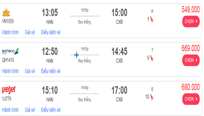 Tham khảo giá vé máy bay đến Nha Trang từ Hà Nội hạng phổ thông Bamboo