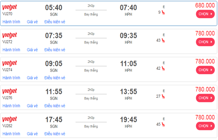 Cập nhật giá vé máy bay đi Hải Phòng từ TPHCM Vietjet Air