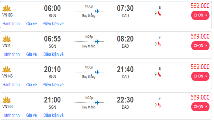 Giá vé máy bay TPHCM đi Đà Nẵng Vietnam Airlines mới nhất