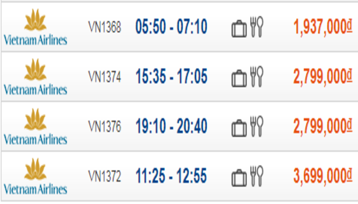 Cập nhật giá vé máy bay TPHCM đi Huế hạng thương gia từ hãng Vietnam Airlines
