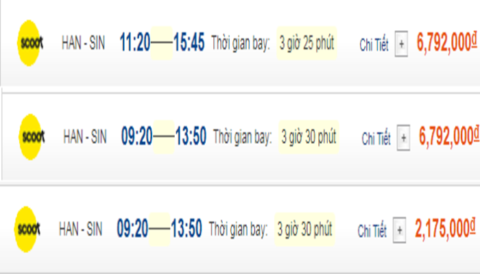 Cập nhật giá vé máy bay đến Singapore từ Hà Nội hạng phổ thông Scoot