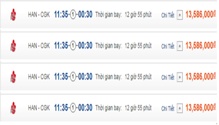 Cập nhật giá vé máy bay đến Jakarta từ Hà Nội hạng phổ thông China Airlines 