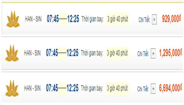 Cập nhật giá vé máy bay đến Singapore từ Hà Nội hạng phổ thông Vietnam Airlines mới nhất 